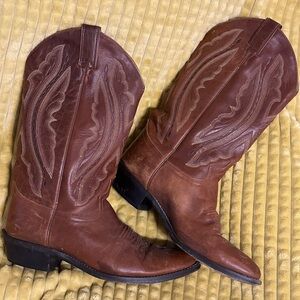 Justin Brown Leather Cowboy Boots 10 EE Wide Classic Western Style READ DESCRIP